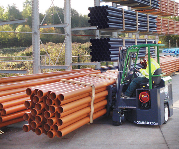 Combilift – COMBI CB – Multi Directional counterbalance forklift – handling long loads - Building Supply - DIY - Plastic Pipe