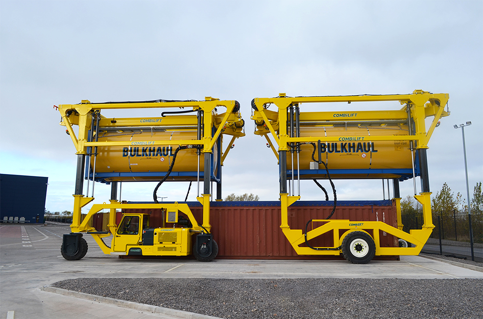 Two Combilift Straddle Carriers (Combi-SC) Two Combilift Straddle Carriers at 'The Park', Europe’s largest wine packaging company, to increase on-site storage capacity